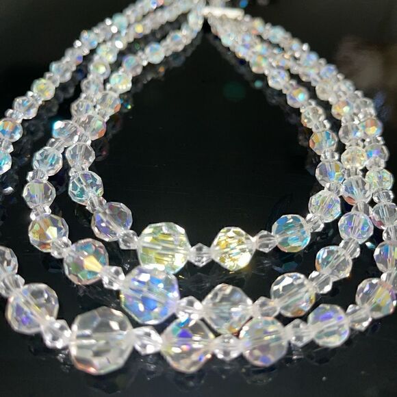 VINTAGE aurora borealis three strand necklace - Picture 1 of 5